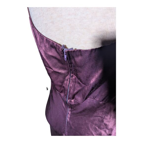 Vtg 1990s Steppin' Out Plum Purple Satin Sequin Embellished Mesh Maxi Gown 13 14 - Picture 4 of 6